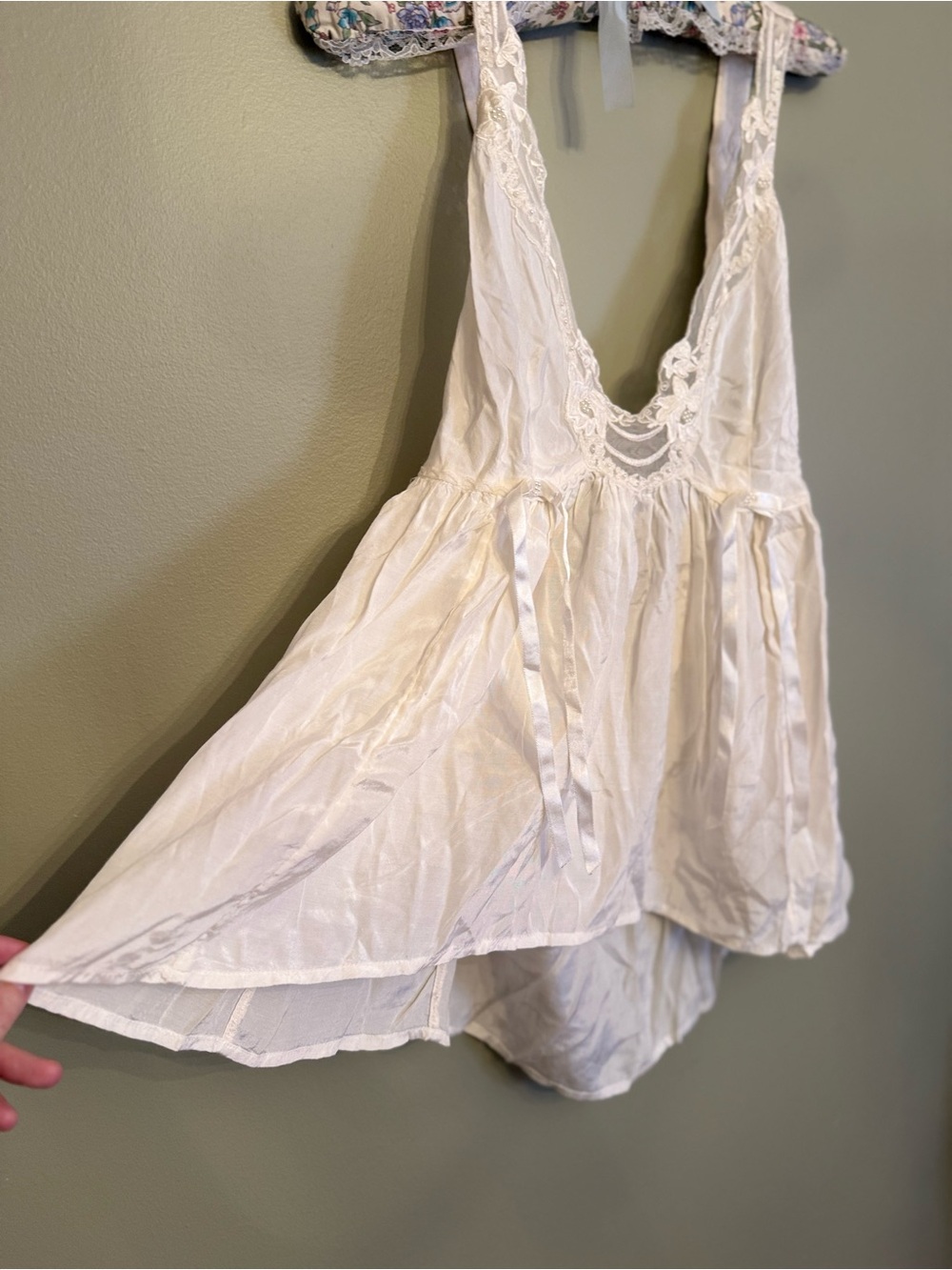 Free People Lizzy Lace Babydoll Tank - Champagne Dream Cream - Size Large - Picture 7 of 12